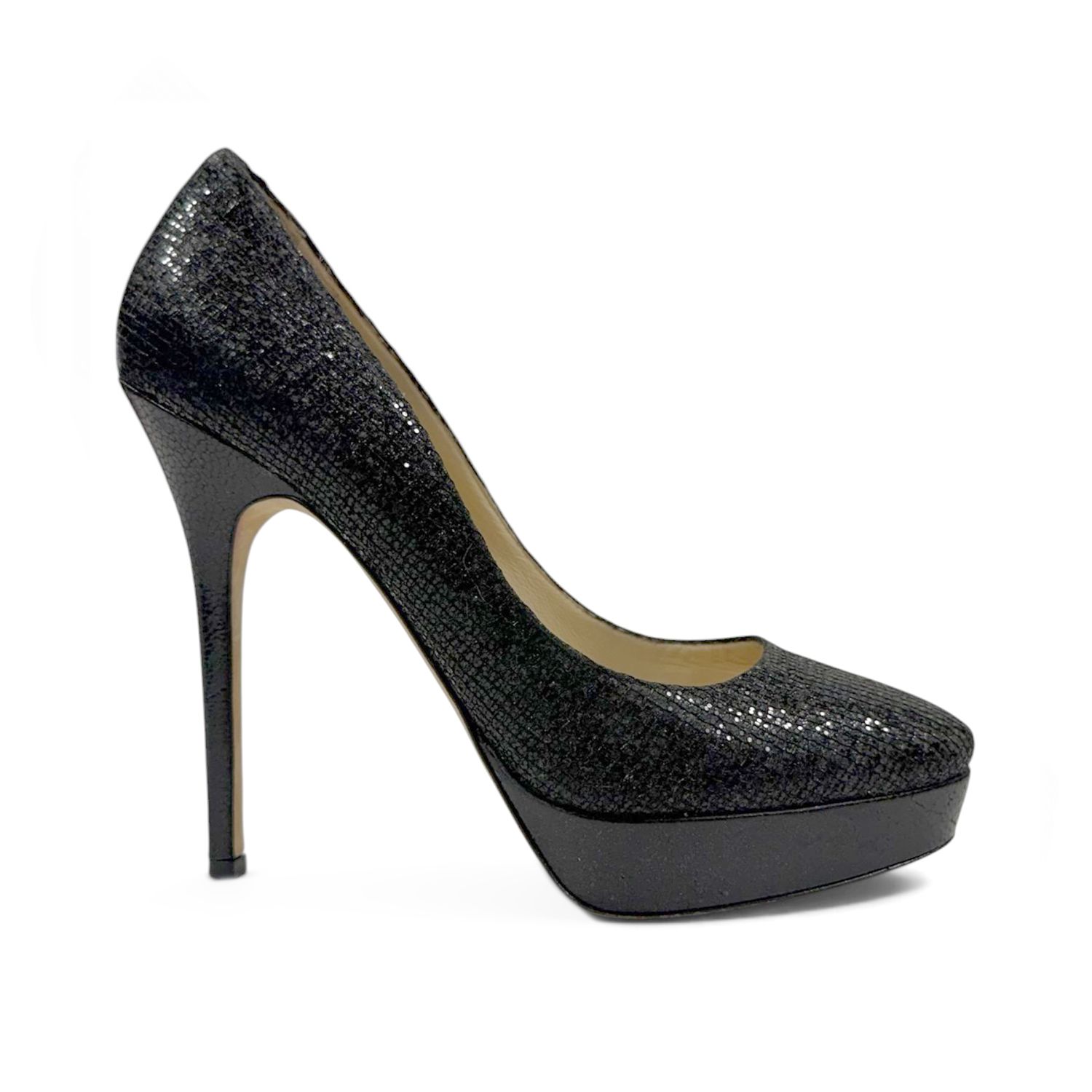 JIMMY CHOO ESCARPINS À PLATEFORME EN GLITTER NOIR