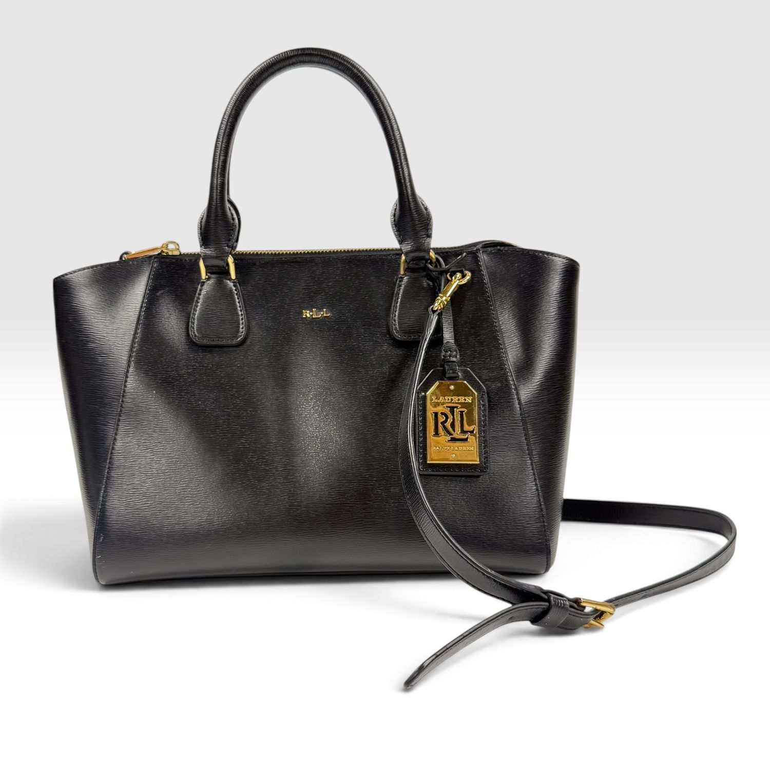 LAUREN RALPH LAUREN BLACK LEATHER SATCHEL BAG