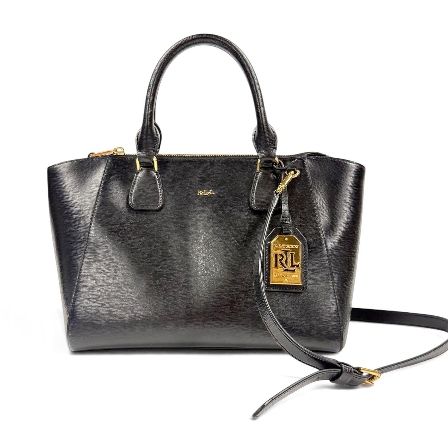 LAUREN RALPH LAUREN BLACK LEATHER SATCHEL BAG