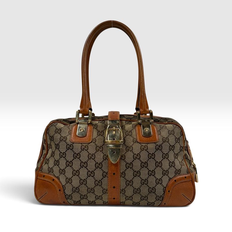 GUCCI VINTAGE GG CANVAS BUCKLE BOSTON SHOULDER BAG
