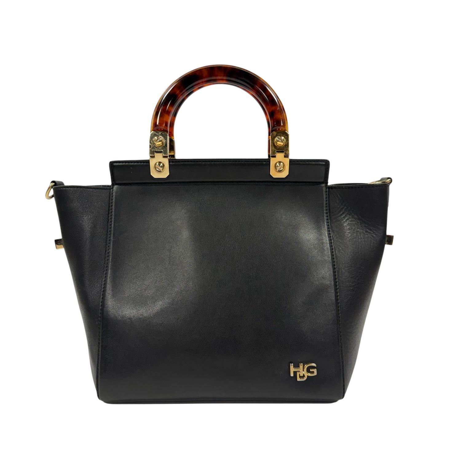 GIVENCHY SMALL HDG BLACK LEATHER TOTE BAG WITH TORTOISESHELL HANDLES BY RICCARDO TISCI 2014
