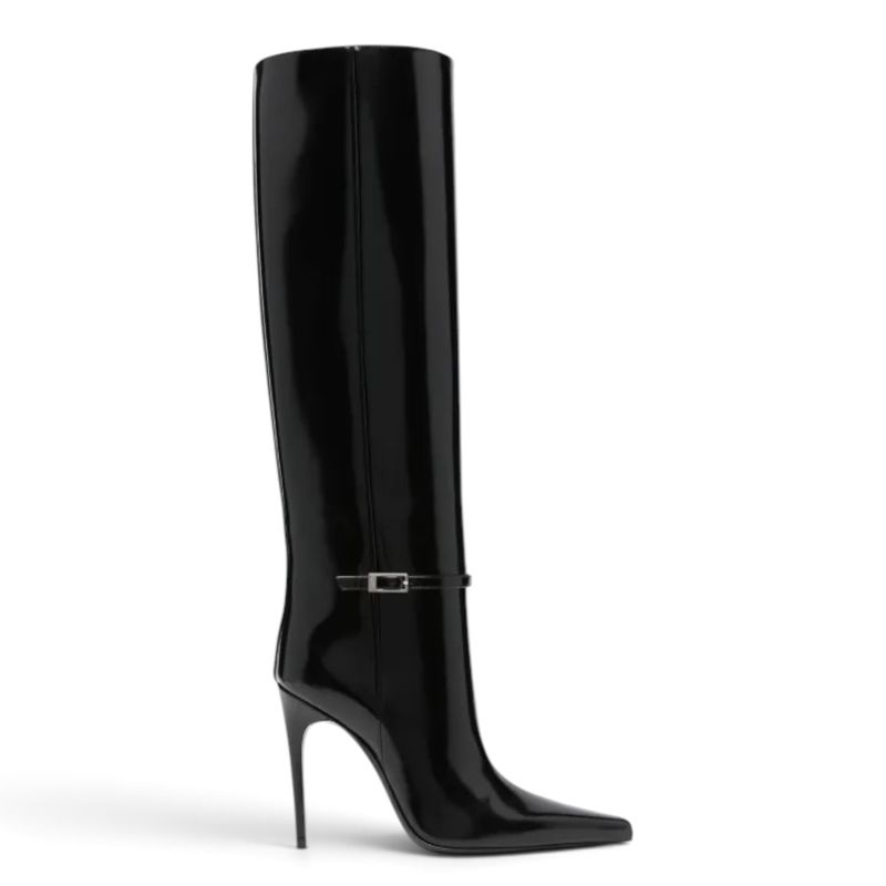 SAINT LAURENT VENDÔME 110MM BUCKLED KNEE-HIGH BOOTS BY ANTHONY VACCARELLO BLACK 2023