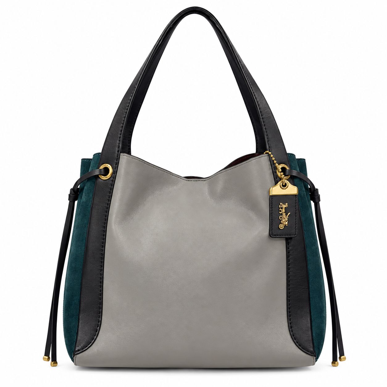 COACH GREY MULTICOLOR LEATHER COLORBLOCK LARGE SHOULDER TOTE BAG C. 2010S