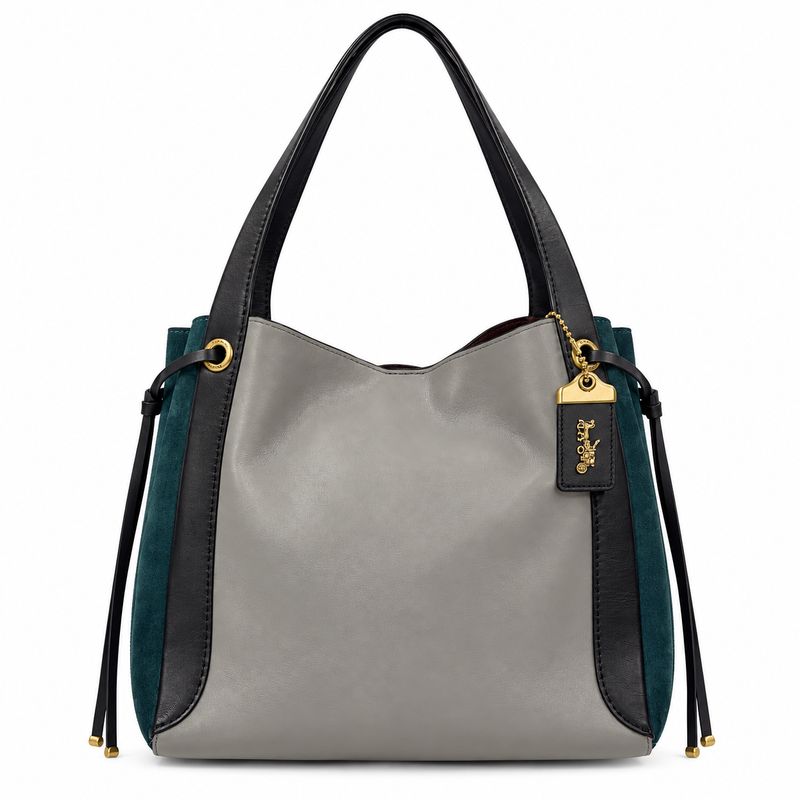 COACH GREY MULTICOLOR LEATHER COLORBLOCK LARGE SHOULDER TOTE BAG C. 2010S