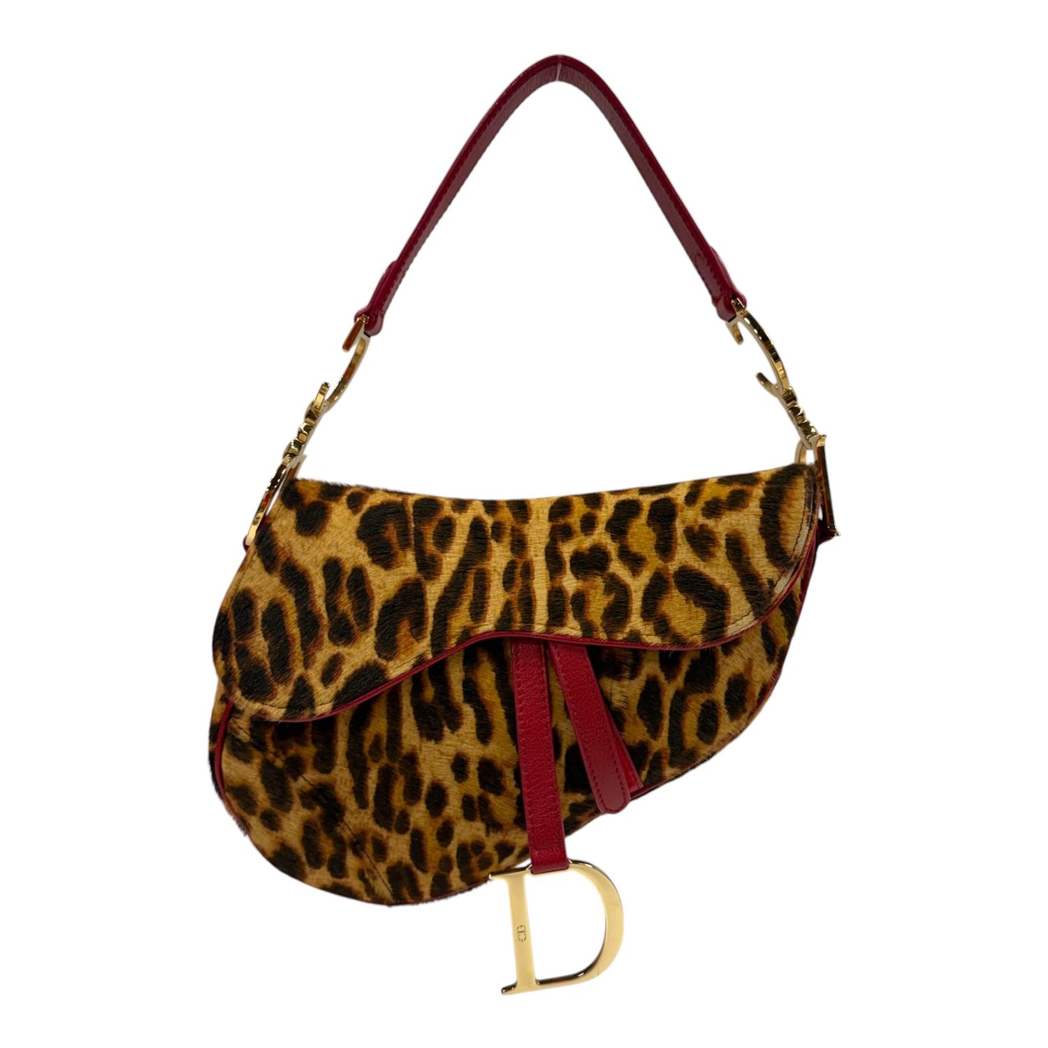 CHRISTIAN DIOR VINTAGE LEOPARD PRINT PONY HAIR SADDLE BAG BY JOHN GALLIANO, 2004
