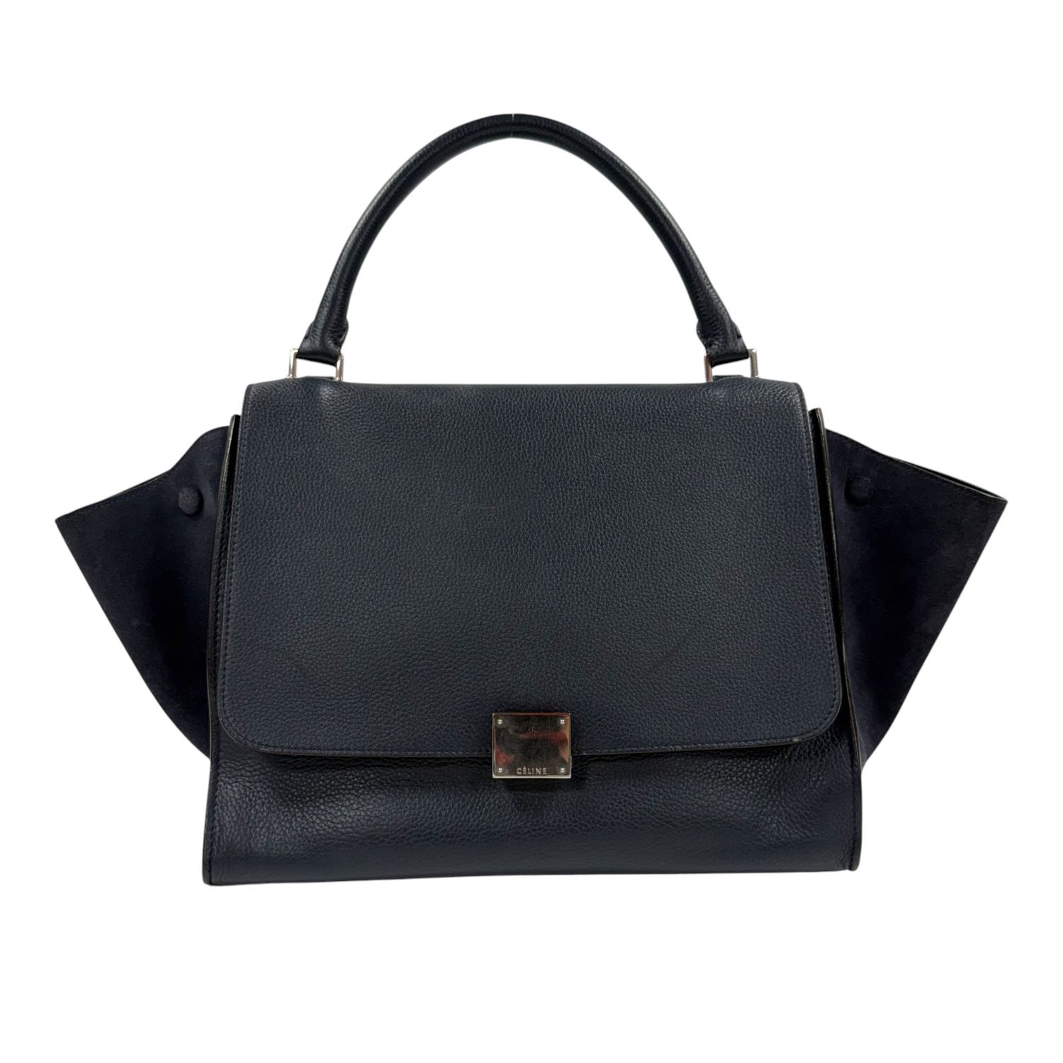 CELINE TRAPEZE NAVY BLUE PEBBLED LEATHER &amp; SUEDE TOP HANDLE BAG BY PHOEBE PHILO 2010S