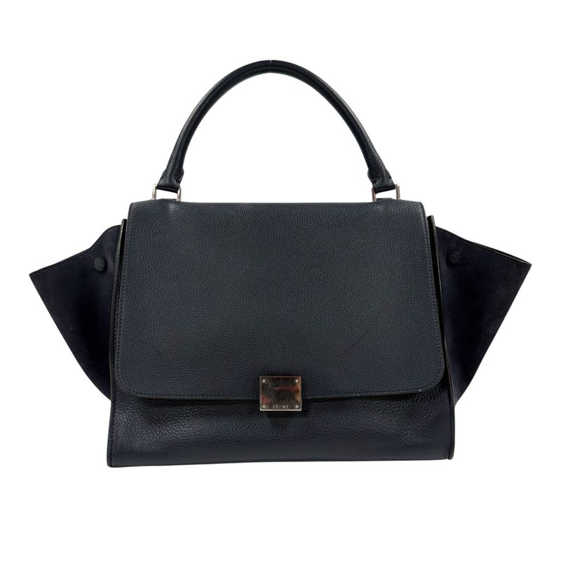 CELINE TRAPEZE NAVY BLUE PEBBLED LEATHER &amp; SUEDE TOP HANDLE BAG BY PHOEBE PHILO 2010S