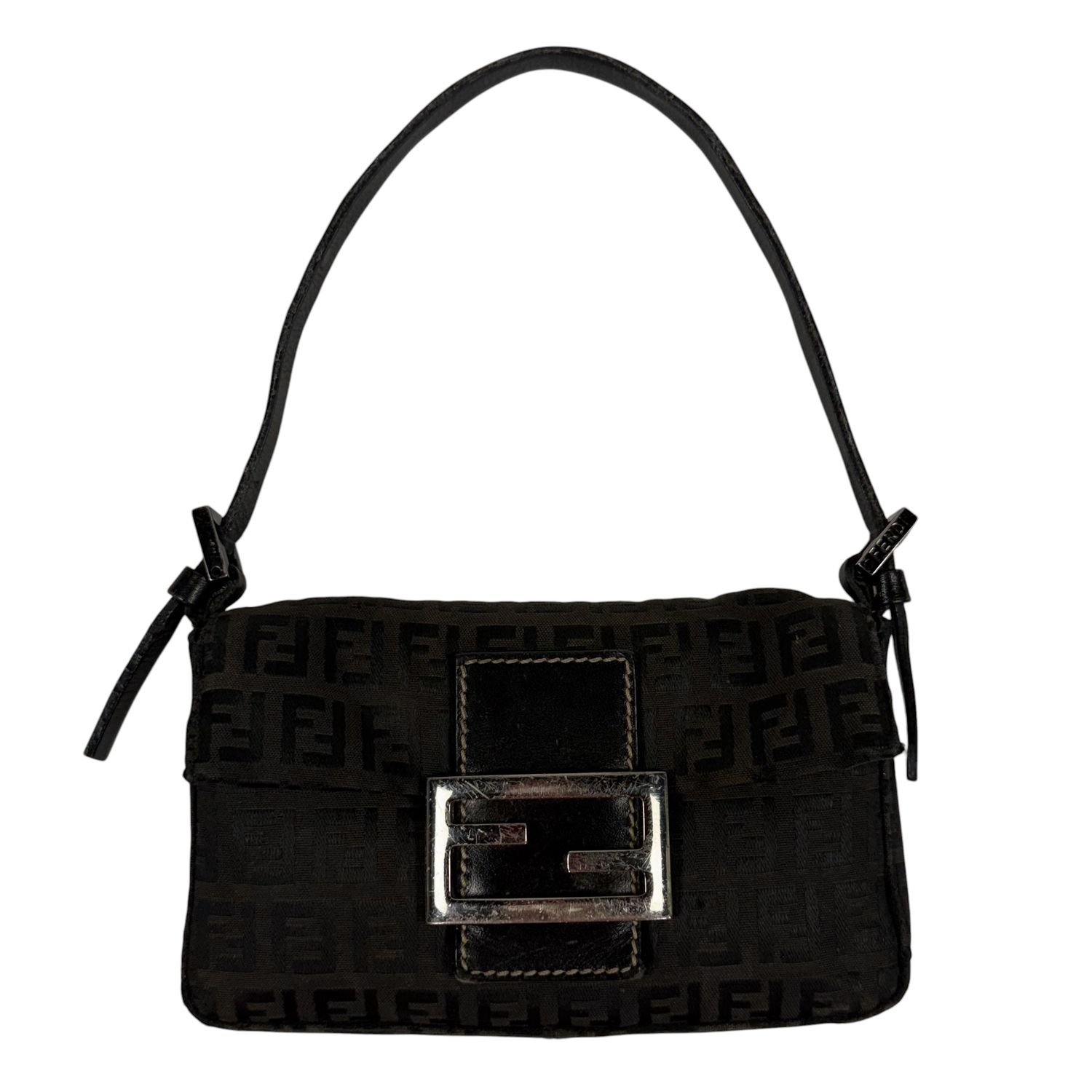 FENDI VINTAGE MINI BAGUETTE NOIRE ZUCCA FF MONOGRAMME SAC À ÉPAULE PAR SILVIA VENTURINI FENDI ANNÉES 2000