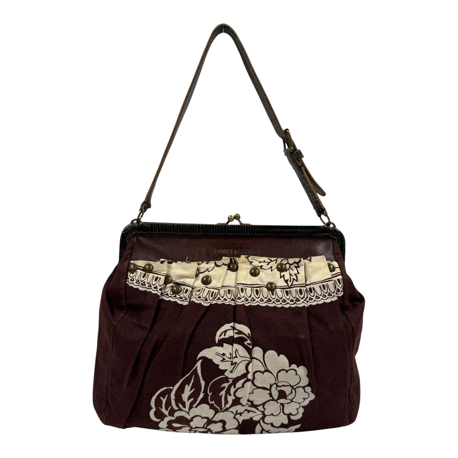 MIU MIU VINTAGE FLORAL PRINT CANVAS KISS-LOCK SHOULDER BAG BY MIUCCIA PRADA 2000S