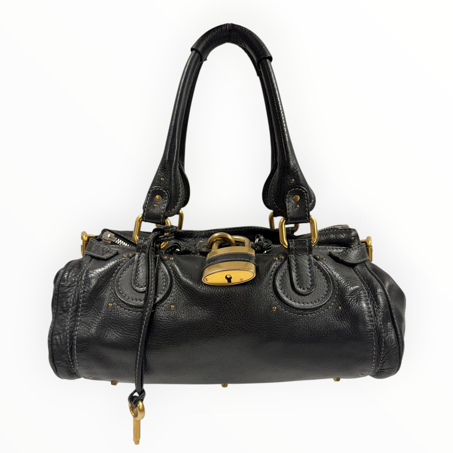CHLOÉ PADDINGTON BLACK LEATHER SATCHEL BAG WITH GOLD-TONE PADLOCK
