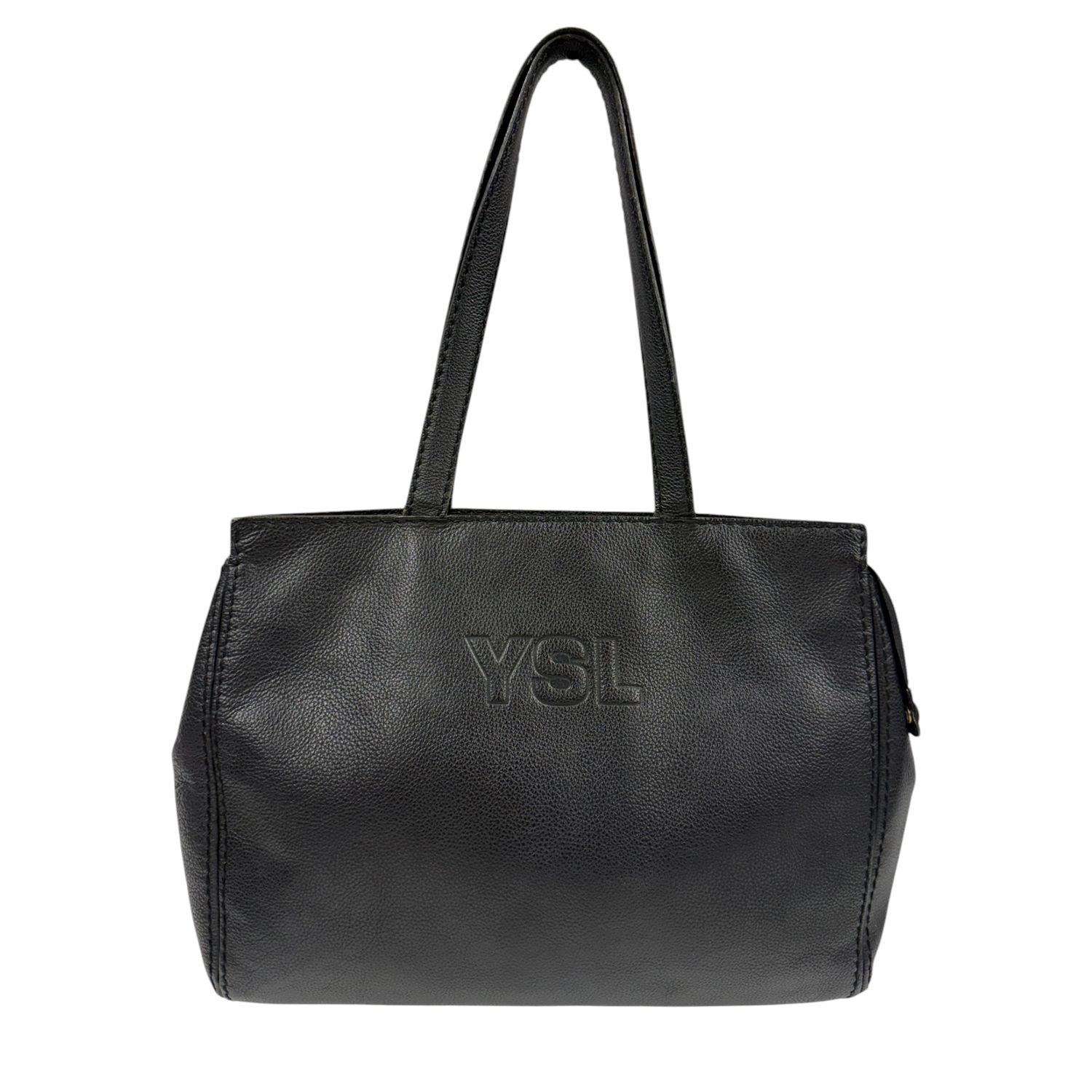 YVES SAINT LAURENT YSL BLACK PEBBLED LEATHER SHOULDER TOTE BAG