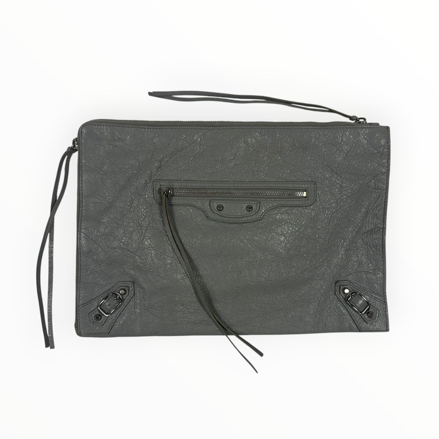 BALENCIAGA CLASSIC MOTORCYCLE CLIP CLUTCH BY NICOLAS GHESQUIÈRE GREY LEATHER