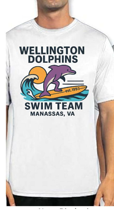 🏄‍♂️ Wellington Dolphins Surfer Swim Team T-Shirt – Manassas, VA High-Performance Moisture-Wicking Sport Tee