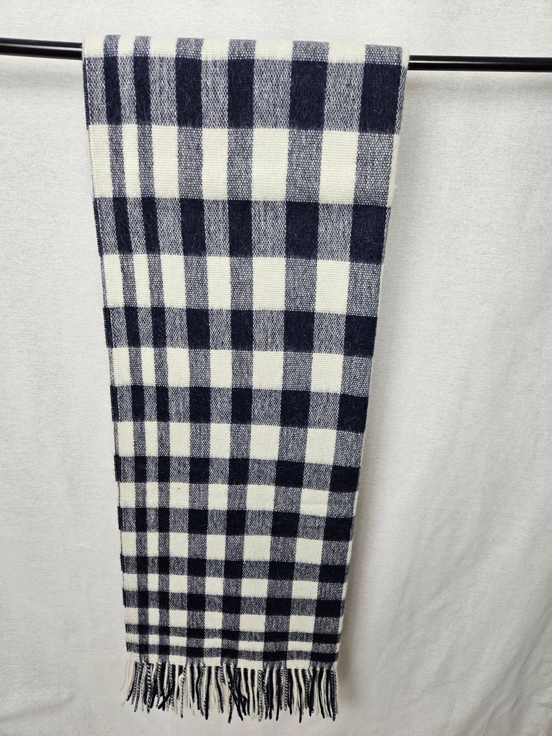 Small Checked Blanket, Color: Navy/Ivory