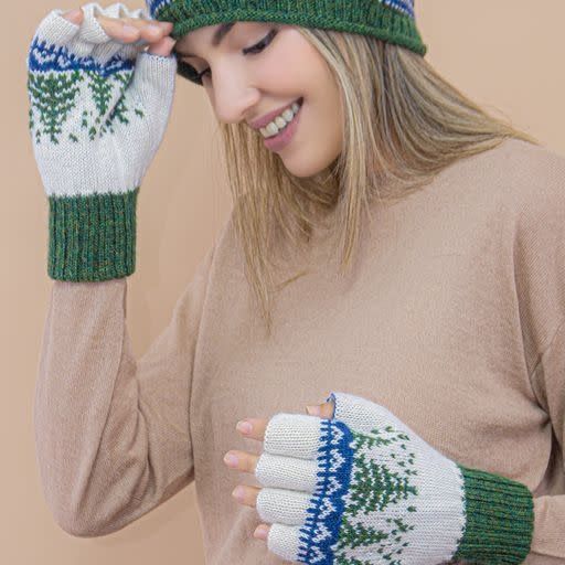 Scandinavian Winter Alpaca Reversible Half Finger Gloves