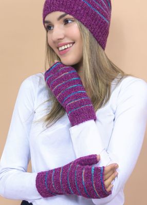 Brushed Striped Alpaca Fingerless Gloves