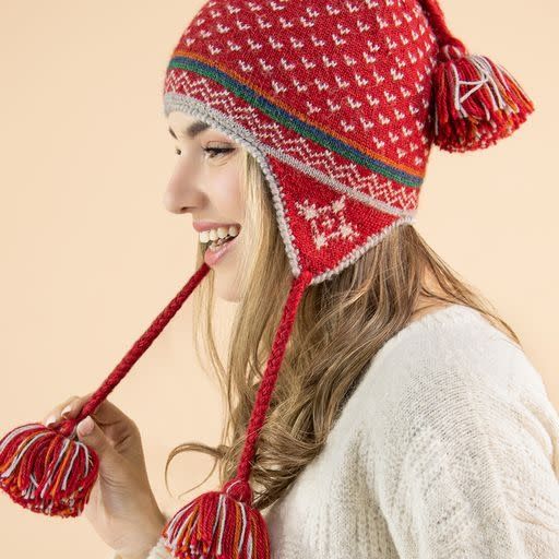 Winter Alpaca Hat with Ear Flaps Red