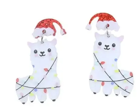 Alpaca Christmas Earrings