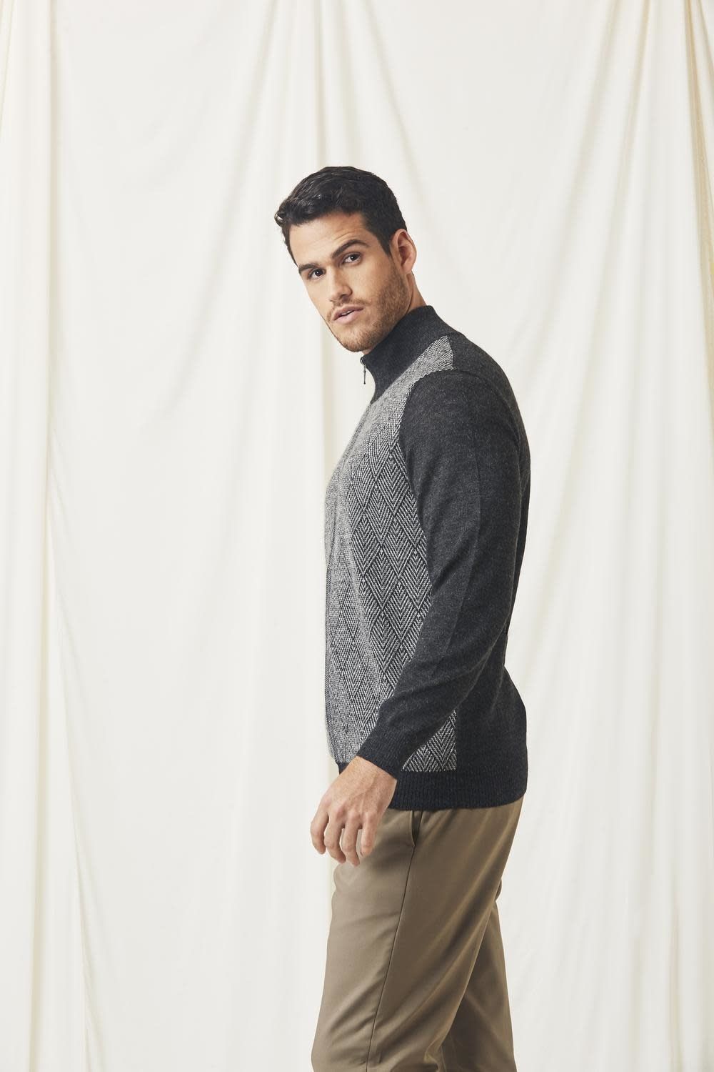 Diamond Full Zip Cardigan, Color: Black/Grey, Size: Small