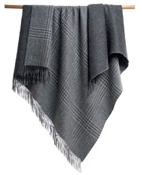 Reversible Solid/Plaid Blanket, Color: Charcoal