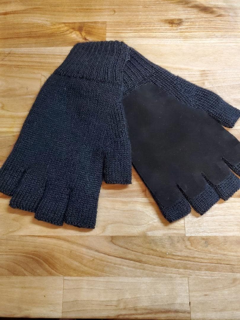 Alpaca Half Finger Double Layer Driving Gloves, Color: Black/Black, Size: Large