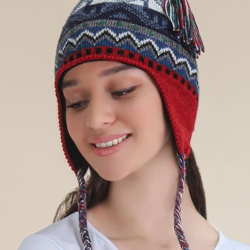 Machu Picchu Alpaca Hat w/Ear Flaps, Color: Red
