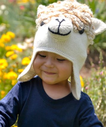 Alpaca Kids Hat with Ear Flaps, Color: Natural