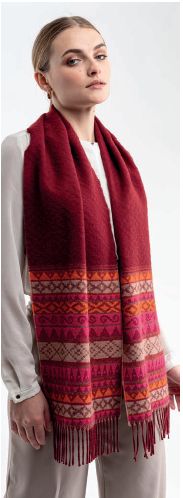 Ethnic Jacquard Scarf, Color: Red