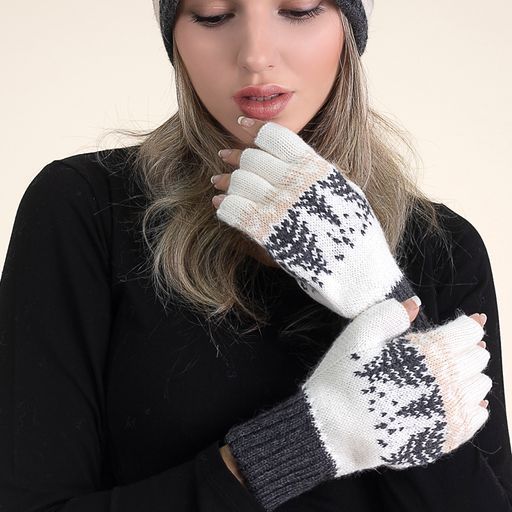 Scandinavian Winter Alpaca Reversible Half Finger Gloves, Color: Natural/Beige/Charcoal