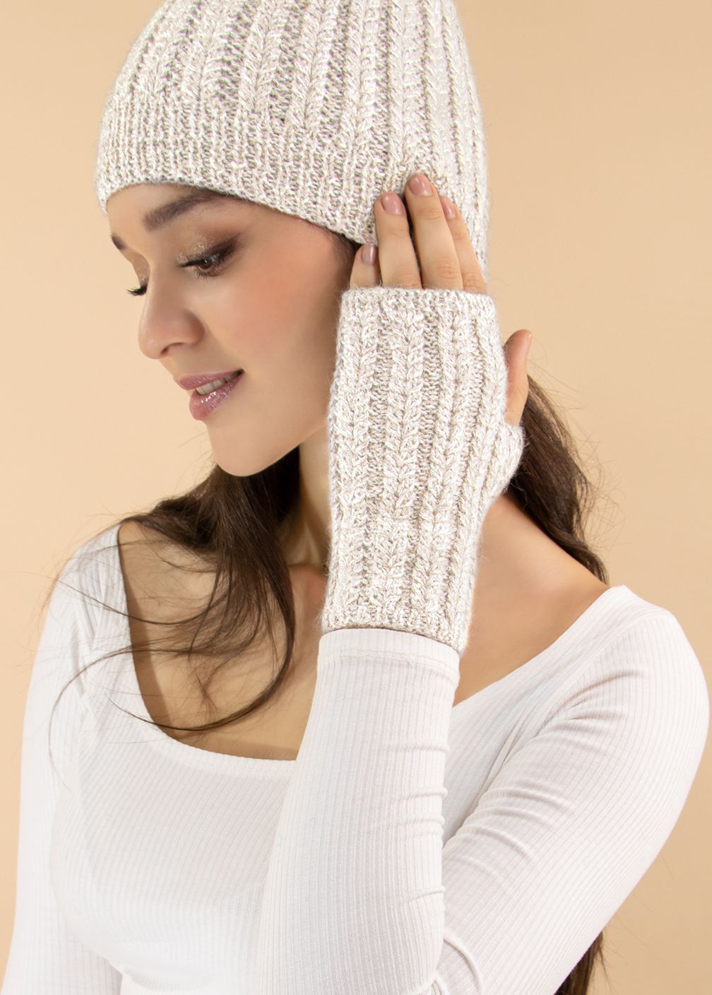 Aubrey Alpaca Knit Fingerless Gloves, Color: Natural