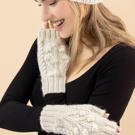 Italy Alpaca Fingerless Gloves, Color: Natural