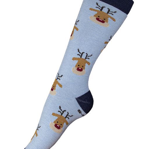 Reindeer Holiday Crew Socks, Color: Powder Blue/Navy, Size: S/M