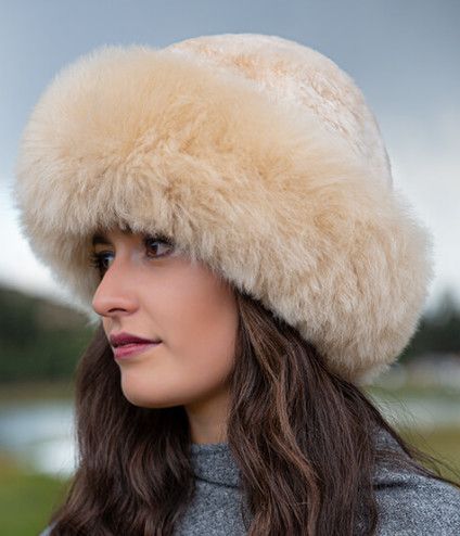 Premium Baby Alpaca Fur Hat, Color: Beige