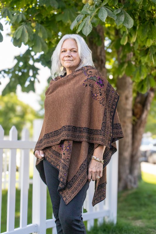 Autumn Blossoms Reversible Ruana Wrap