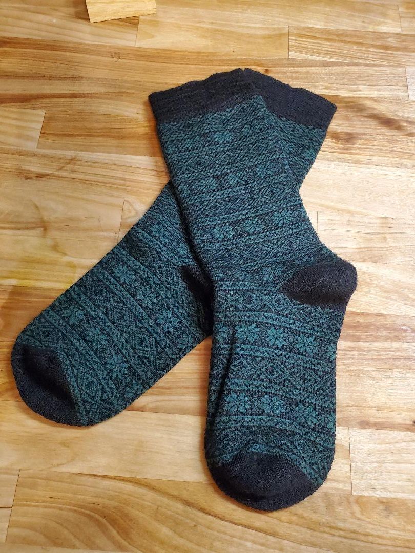 Alpaca Nordic Socks, Color: Black/Green, Size: Small