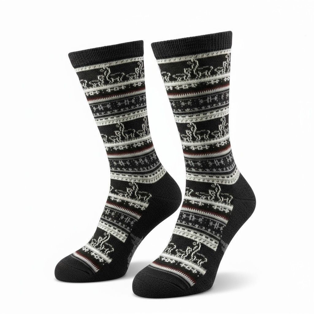 Alpaca Print Crew Socks, Color: Black, Size: S/M