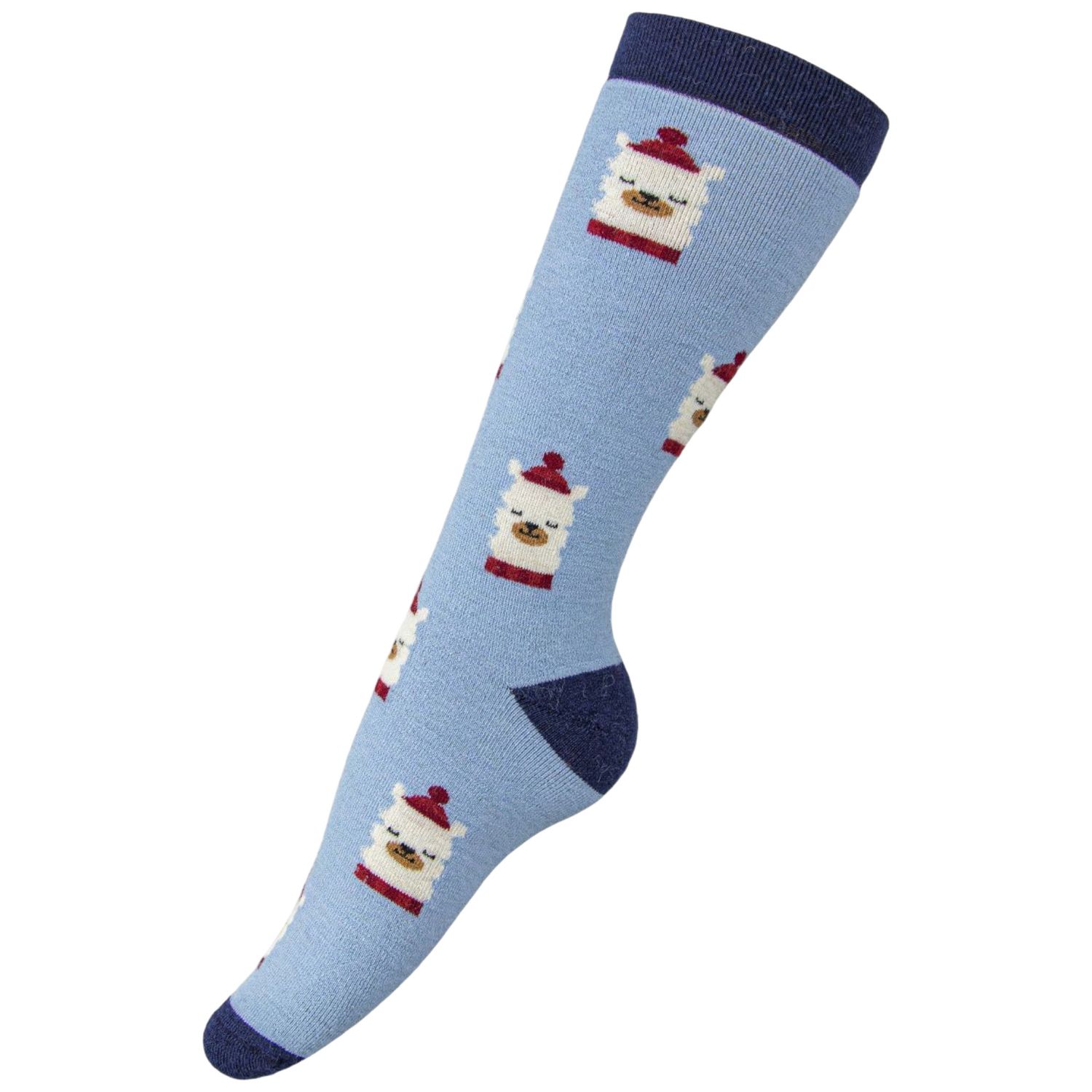 Alpaca Holiday Christmas Socks, Color: Powder Blue/Navy, Size: S/M