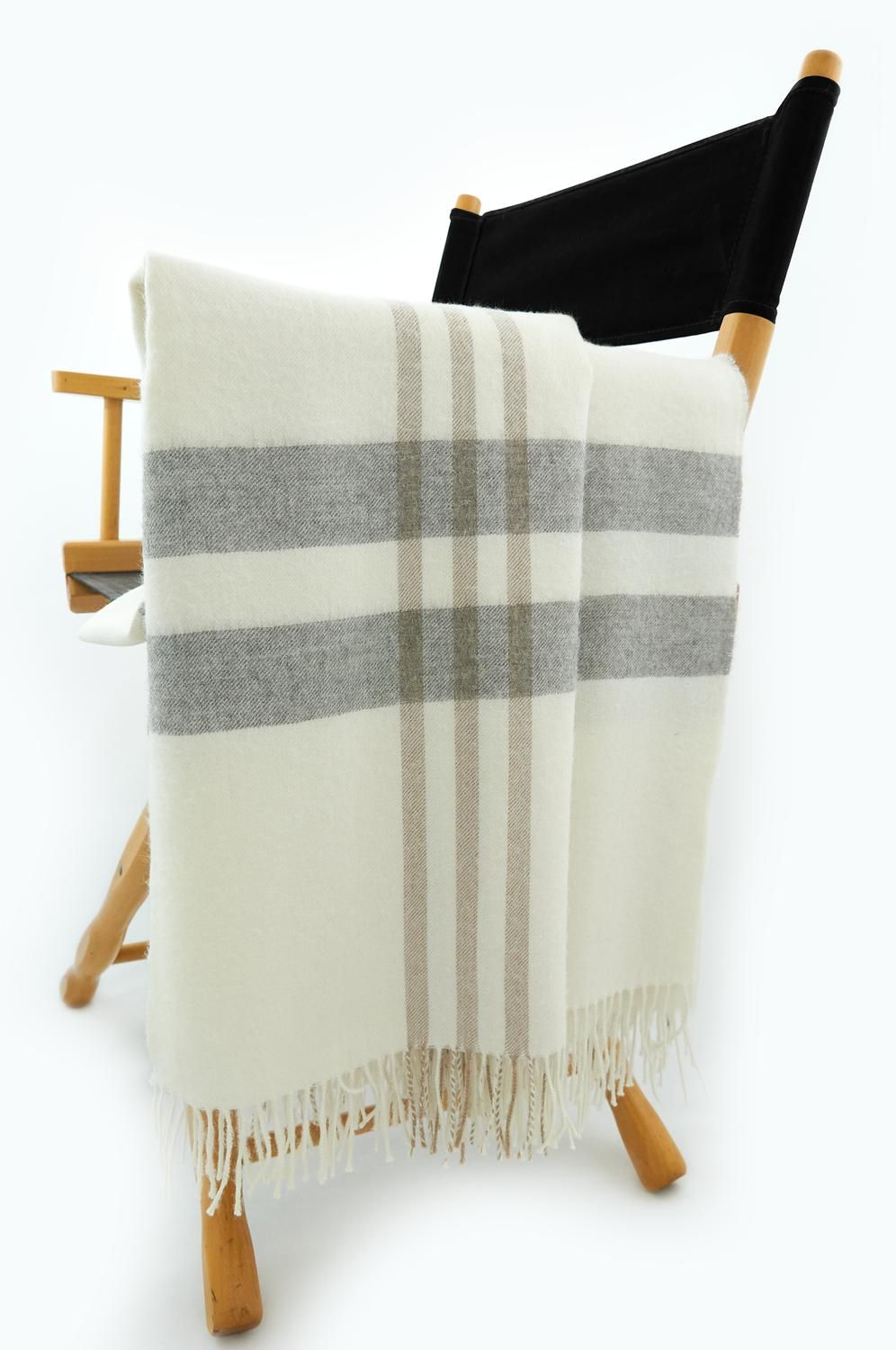 100% ECO Baby Alpaca Scottish Blanket, Color: Ivory/Grey/Beige