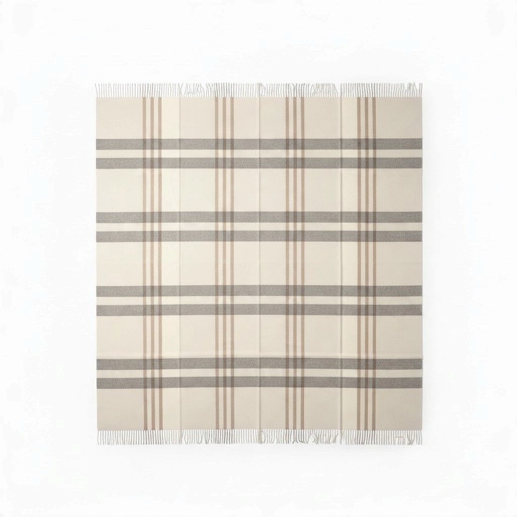 100% ECO Baby Alpaca Scottish Blanket, Color: Ivory/Grey/Beige