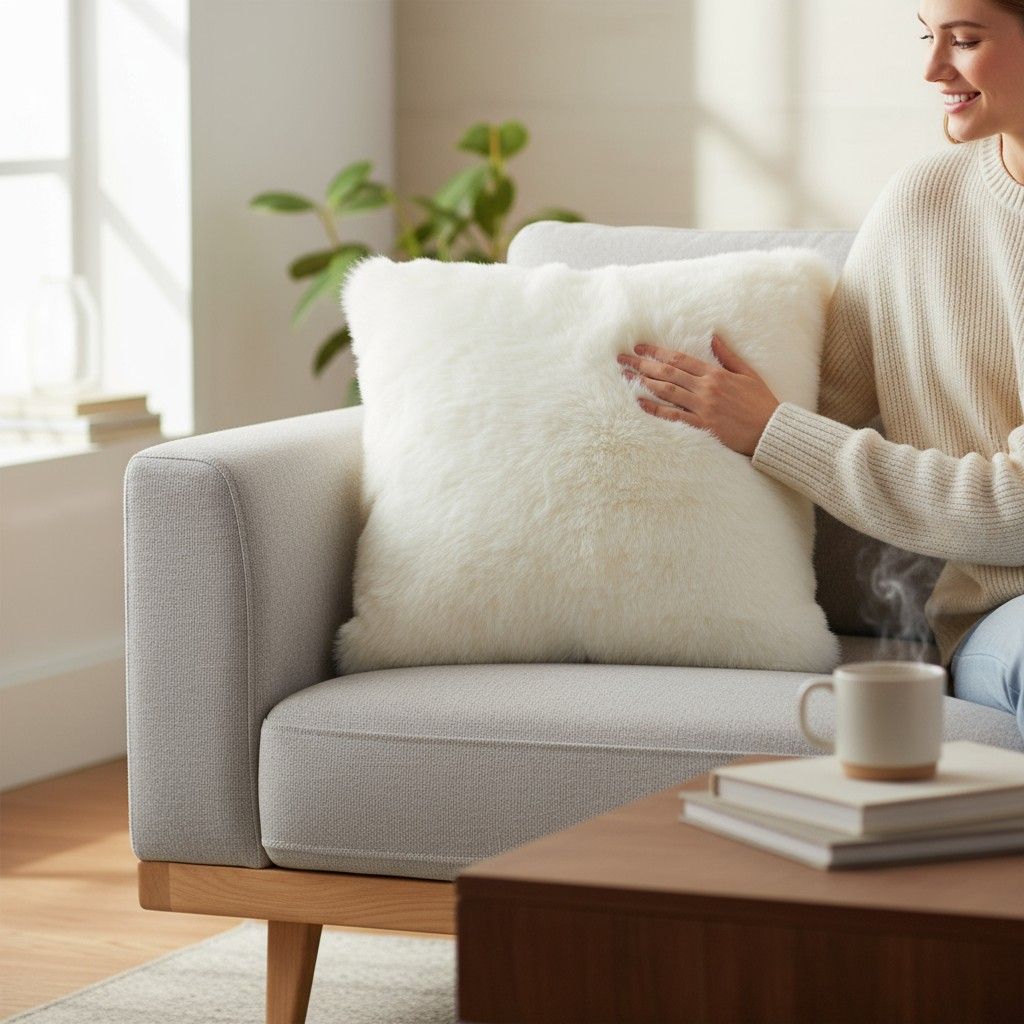 Fur Pillow 16"x16", Color: White