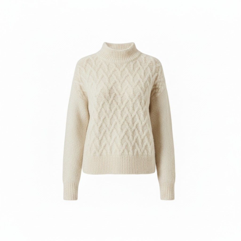 Abbey  High Neck Sweater, Color: Ivory, Size: Small