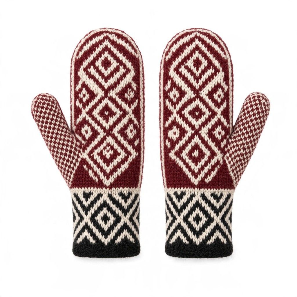 Ski Alpaca Mittens, Color: Burgundy/Natural