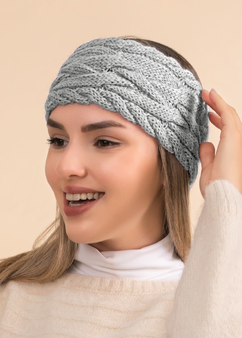 Braided Knit Alpaca Headband, Color: Lt Grey
