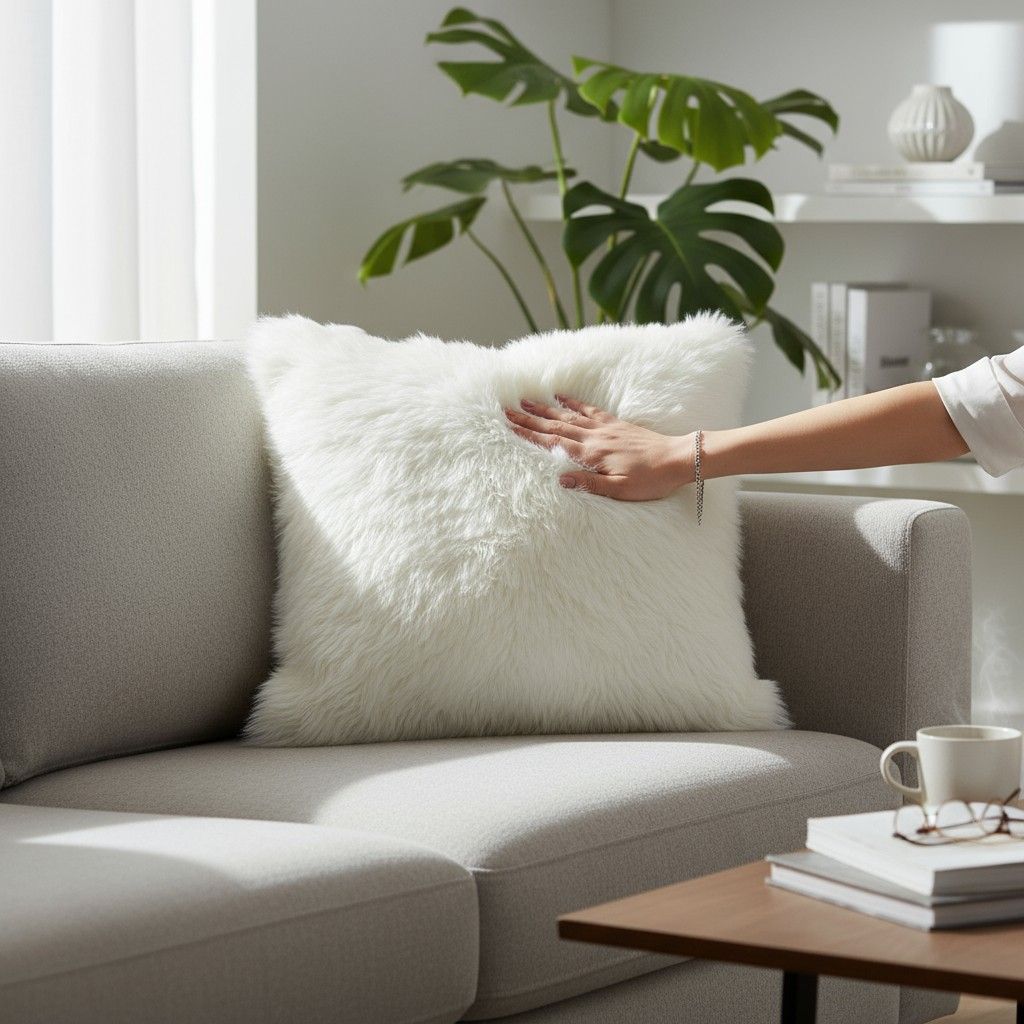 Fur Pillow 20"x20", Color: White