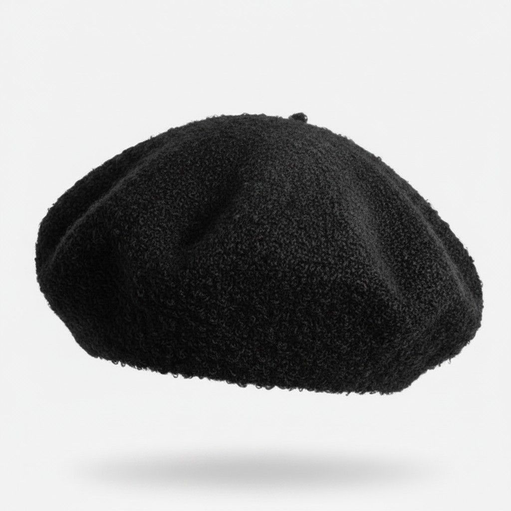 Alpaca Boucle Hat Beret, Color: Black