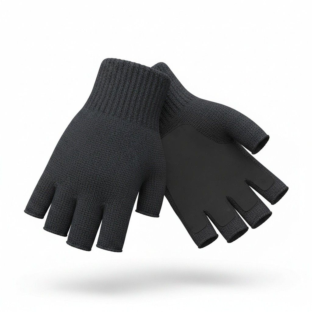 Alpaca Half Finger Double Layer Driving Gloves, Color: Black/Black, Size: Large