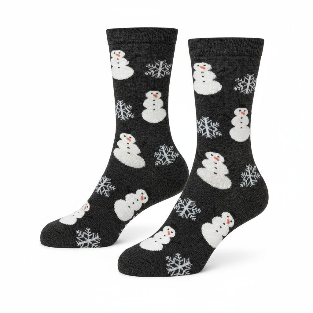 Alpaca Christmas Crew Socks, Color: Snowmen - Charcoal, Size: S/M