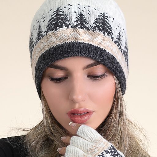 Scandinavian Winter Alpaca Hat Fleece Lined, Color: Natural/Beige/Charcoal