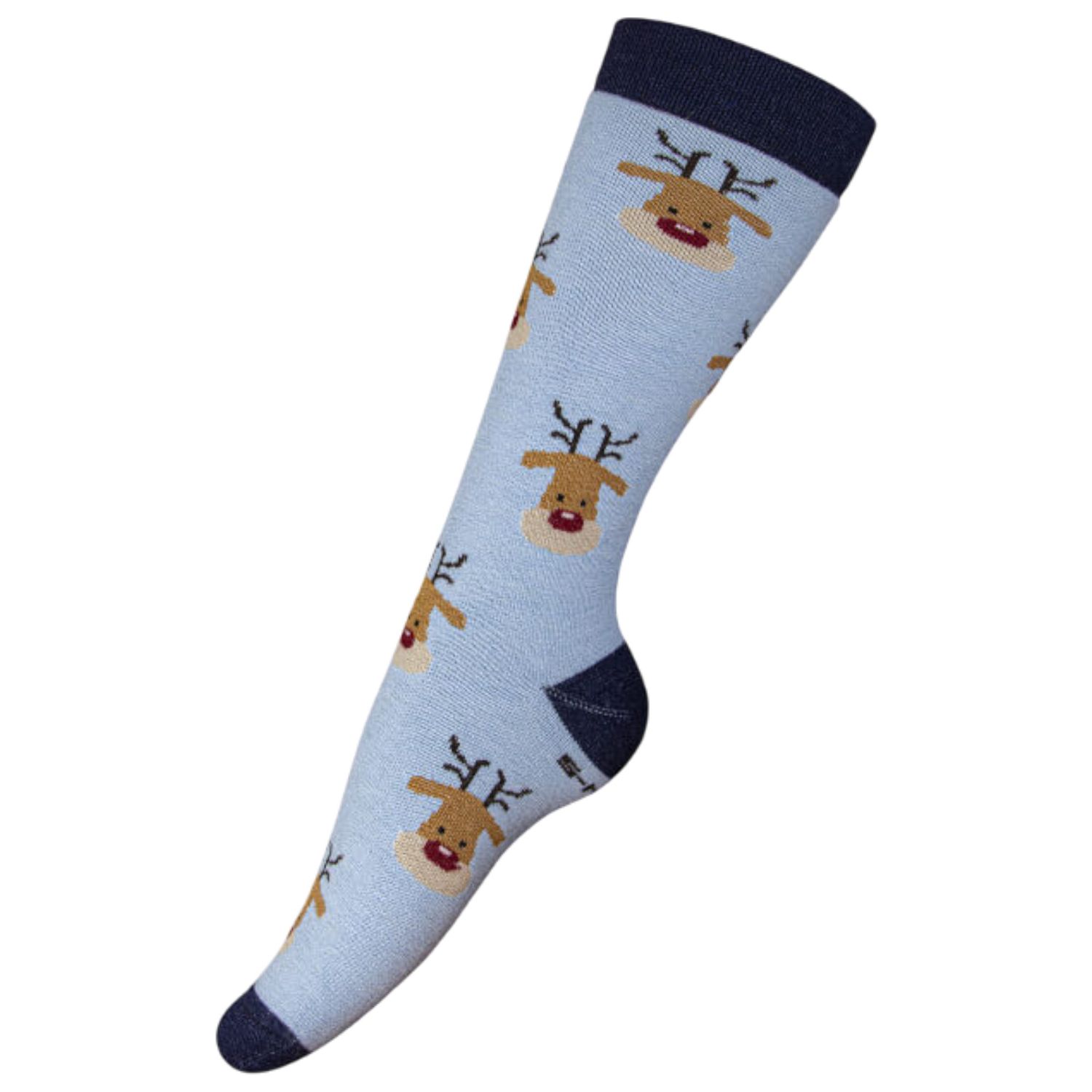 Reindeer Holiday Crew Socks, Color: Powder Blue/Navy, Size: S/M
