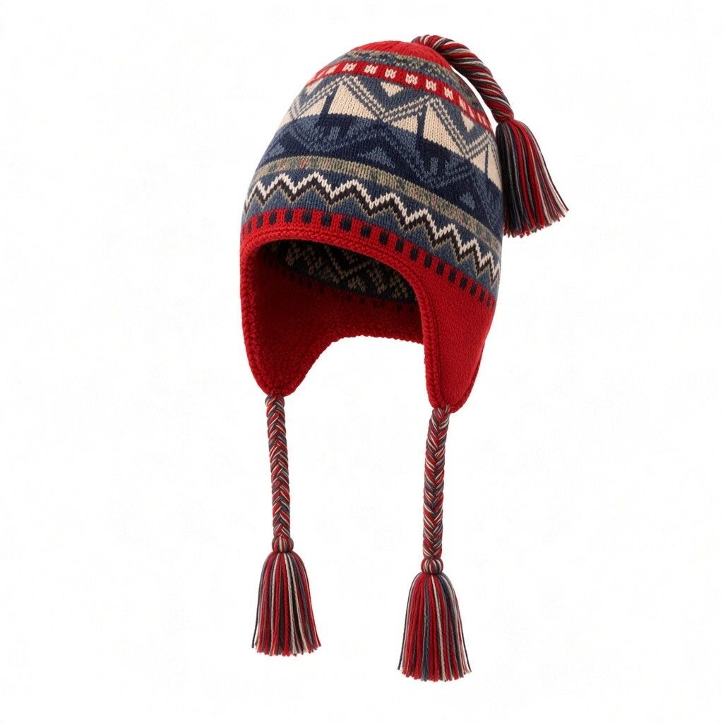 Machu Picchu Alpaca Hat w/Ear Flaps, Color: Red